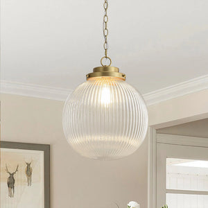 Chandelierias - Glam Single - Light Ribbed Glass Globe Pendant - Pendant - Brushed Brass - 