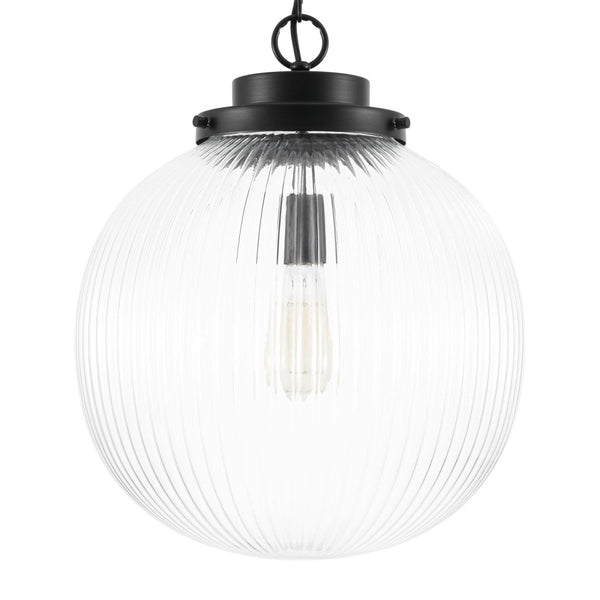 Chandelierias-Glam Single-Light Ribbed Glass Globe Pendant-Pendant-Matte Black-