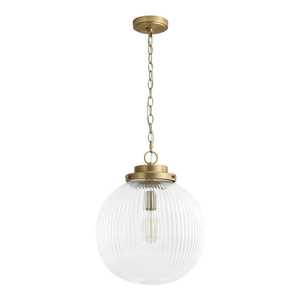 Chandelierias-Glam Single-Light Ribbed Glass Globe Pendant-Pendant-Matte Black-