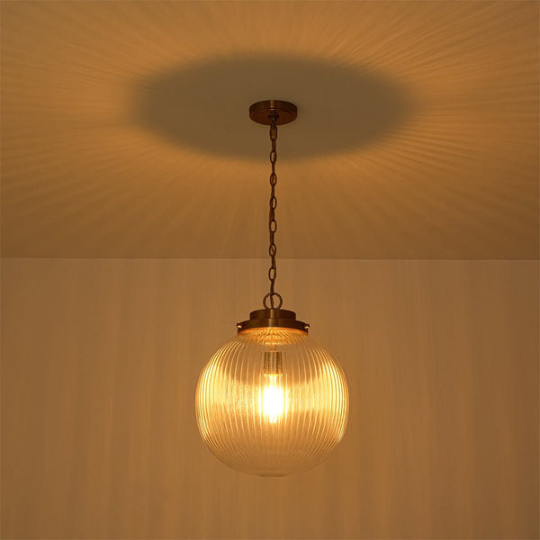 Chandelierias-Glam Single-Light Ribbed Glass Globe Pendant-Pendant-Matte Black-