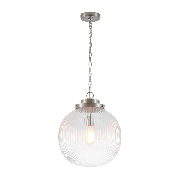 Chandelierias-Glam Single-Light Ribbed Glass Globe Pendant-Pendant-Matte Black-