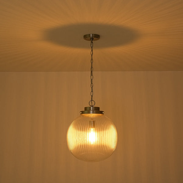 Chandelierias-Glam Single-Light Ribbed Glass Globe Pendant-Pendant-Matte Black-