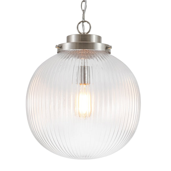 Chandelierias-Glam Single-Light Ribbed Glass Globe Pendant-Pendant-Matte Black-