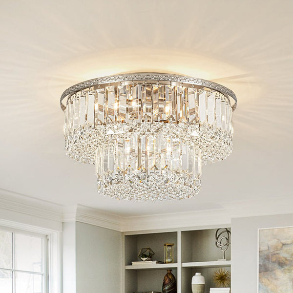 Chandelierias - Glam Tiered Cake - shaped Faceted Crystal Flush Mount - Flush Mount - 5 - Light - 