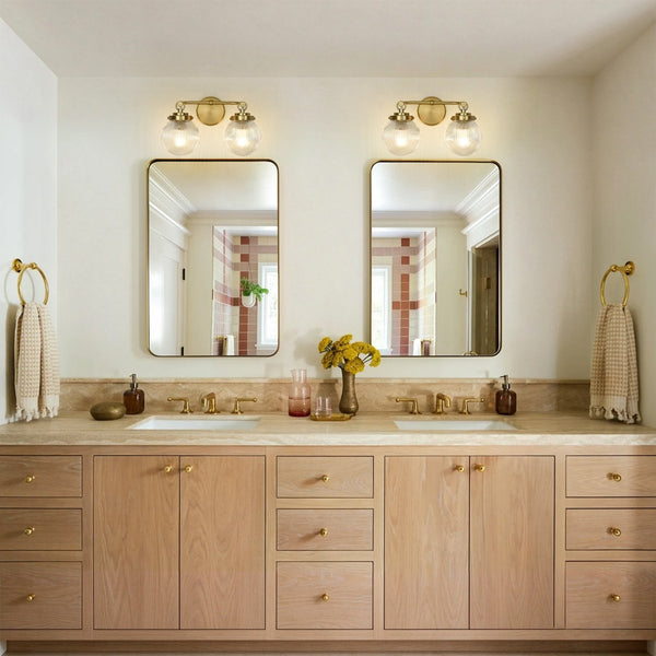 Chandelierias-Glam Vanity Ribbed Glass Dew Single Wall Sconce-Wall Light-Brushed Brass-2-Light