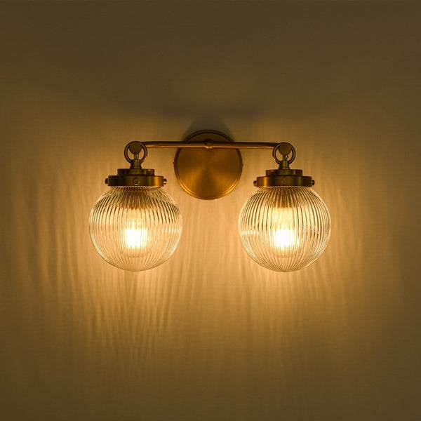Chandelierias-Glam Vanity Ribbed Glass Dew Single Wall Sconce-Wall Light-Brushed Brass-2-Light