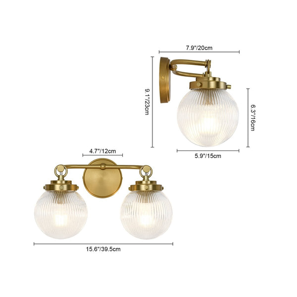 Chandelierias-Glam Vanity Ribbed Glass Dew Single Wall Sconce-Wall Light-Brushed Brass-2-Light