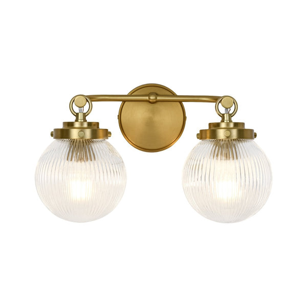 Chandelierias-Glam Vanity Ribbed Glass Dew Single Wall Sconce-Wall Light-Brushed Brass-2-Light