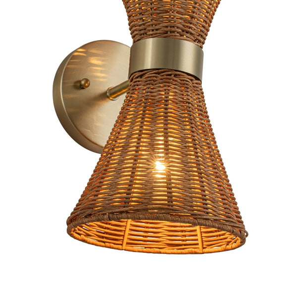 Chandelierias-Global-style 2-Light Rattan Hourglass Wall Sconce-Wall Light-Brass-2-Pack