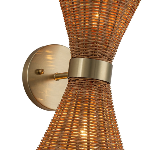 Chandelierias-Global-style 2-Light Rattan Hourglass Wall Sconce-Wall Light-Brass-2-Pack