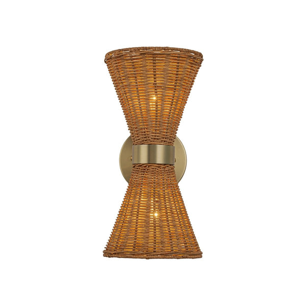 Chandelierias-Global-style 2-Light Rattan Hourglass Wall Sconce-Wall Light-Brass-2-Pack