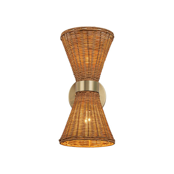 Chandelierias-Global-style 2-Light Rattan Hourglass Wall Sconce-Wall Light-Brass-2-Pack