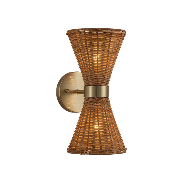 Chandelierias-Global-style 2-Light Rattan Hourglass Wall Sconce-Wall Light-Brass-2-Pack