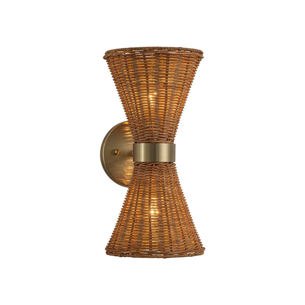 Chandelierias-Global-style 2-Light Rattan Hourglass Wall Sconce-Wall Light-Brass-2-Pack