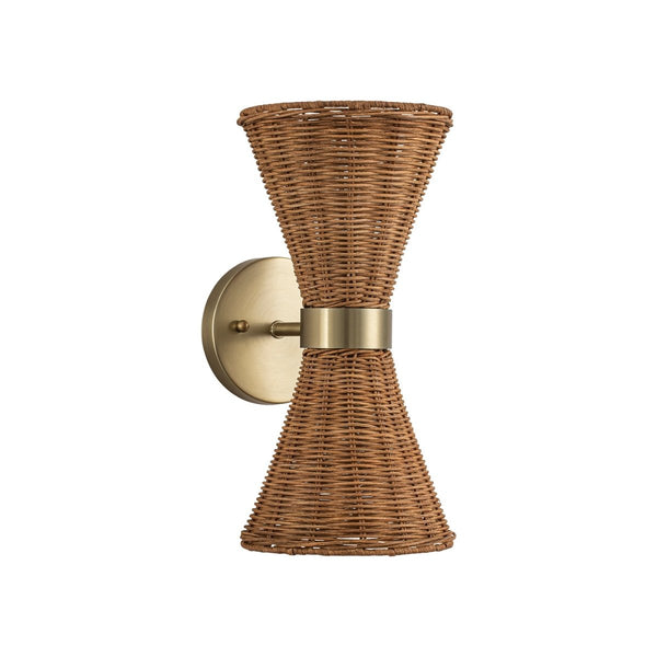 Chandelierias-Global-style 2-Light Rattan Hourglass Wall Sconce-Wall Light-Brass-2-Pack