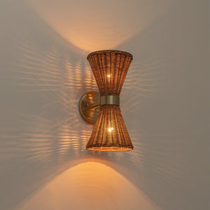 Chandelierias-Global-style 2-Light Rattan Hourglass Wall Sconce-Wall Light-Brass-2-Pack
