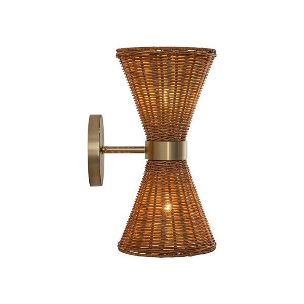 Chandelierias-Global-style 2-Light Rattan Hourglass Wall Sconce-Wall Light-Brass-2-Pack