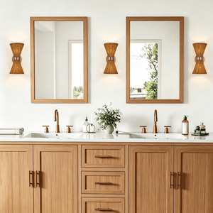 Chandelierias-Global-style 2-Light Rattan Hourglass Wall Sconce-Wall Light-Brass-2-Pack