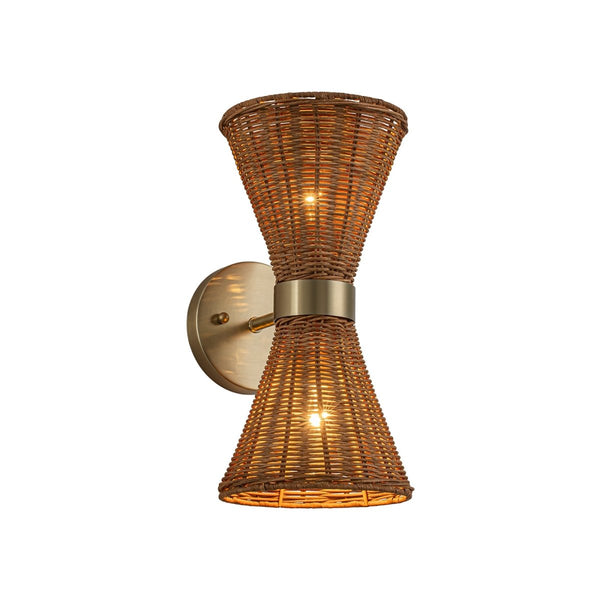 Chandelierias-Global-style 2-Light Rattan Hourglass Wall Sconce-Wall Light-Brass-2-Pack