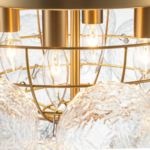 Chandelierias - Gorgeous 4 - Light Clear Textured Glass Bubble Semi - Flush Chandelier - Semi Flush - Ripple Glass - 