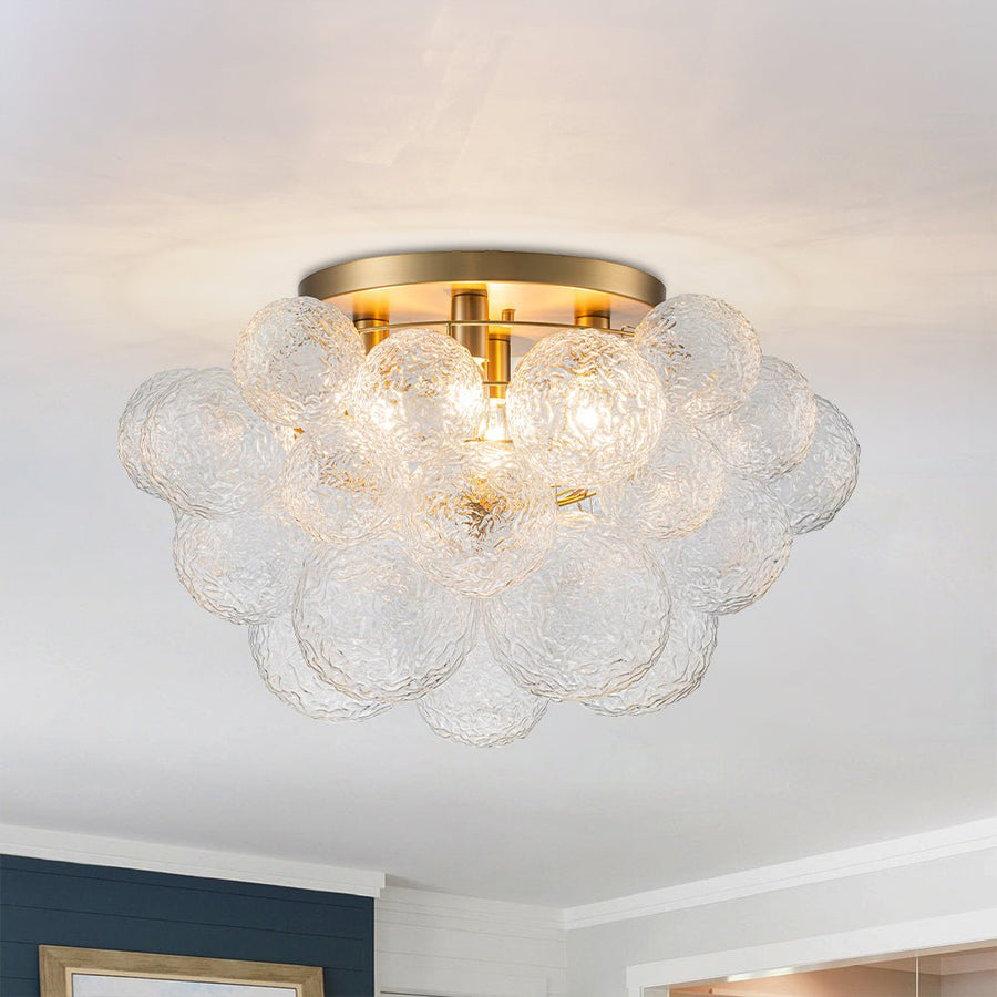 Chandelierias - Gorgeous 4 - Light Clear Textured Glass Bubble Semi - Flush Chandelier - Semi Flush - Ripple Glass - 