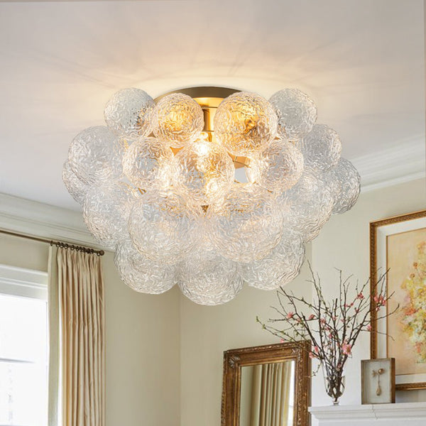 Chandelierias - Gorgeous 4 - Light Clear Textured Glass Bubble Semi - Flush Chandelier - Semi Flush - Ripple Glass - 