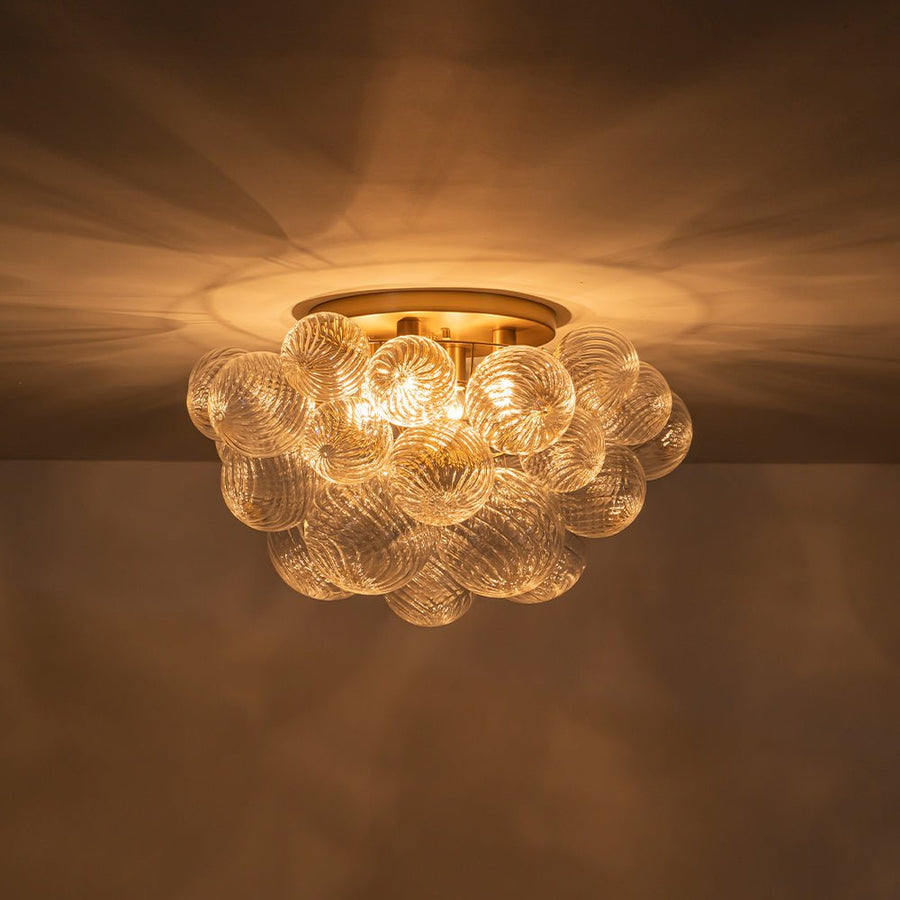 Chandelierias - Gorgeous 4 - Light Clear Textured Glass Bubble Semi - Flush Chandelier - Semi Flush - Ripple Glass - 