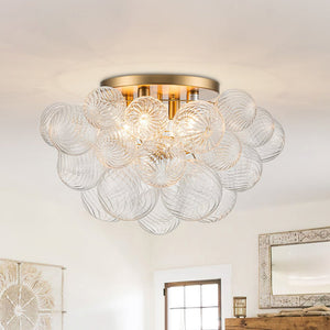 Chandelierias - Gorgeous 4 - Light Clear Textured Glass Bubble Semi - Flush Chandelier - Semi Flush - Swirled Glass - 