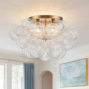 Chandelierias - Gorgeous 4 - Light Clear Textured Glass Bubble Semi - Flush Chandelier - Semi Flush - Wavy - petal Glass - 