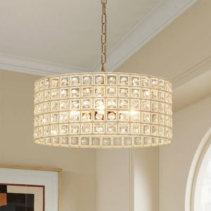 Chandelierias - Gorgeous 5 - Light Dimmable Crystal Drum Pendant - Pendant - Brushed Brass - 