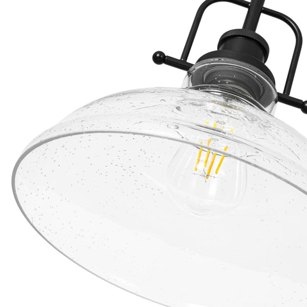 Chandelierias-Industrial 1-Light Clear Seeded Glass Framed Bell Pendant-Pendants-Black-