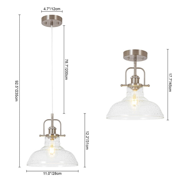 Chandelierias-Industrial 1-Light Clear Seeded Glass Framed Bell Pendant-Pendants-Black-