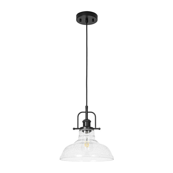 Chandelierias-Industrial 1-Light Clear Seeded Glass Framed Bell Pendant-Pendants-Black-