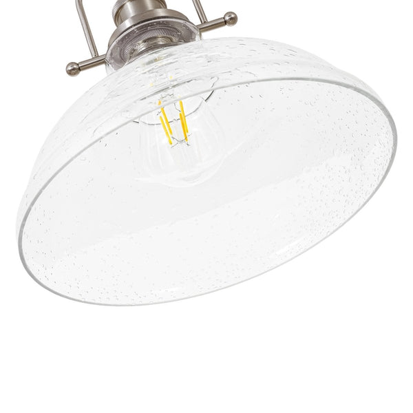 Chandelierias-Industrial 1-Light Clear Seeded Glass Framed Bell Pendant-Pendants-Black-