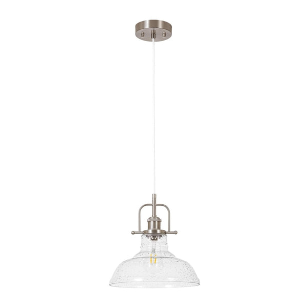 Chandelierias-Industrial 1-Light Clear Seeded Glass Framed Bell Pendant-Pendants-Black-