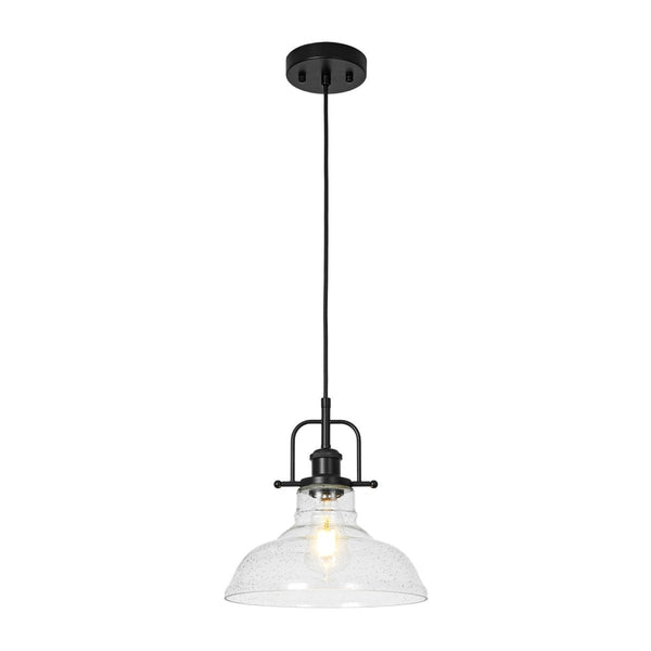Chandelierias-Industrial 1-Light Clear Seeded Glass Framed Bell Pendant-Pendants-Black-