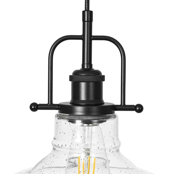 Chandelierias-Industrial 1-Light Clear Seeded Glass Framed Bell Pendant-Pendants-Black-