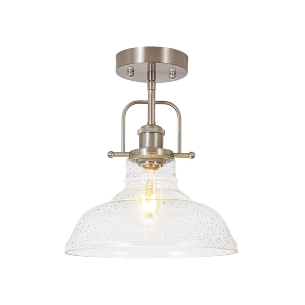 Chandelierias-Industrial 1-Light Clear Seeded Glass Framed Bell Pendant-Pendants-Black-