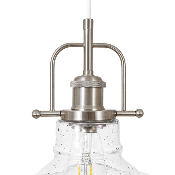 Chandelierias-Industrial 1-Light Clear Seeded Glass Framed Bell Pendant-Pendants-Black-
