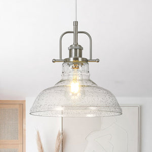 Chandelierias-Industrial 1-Light Clear Seeded Glass Framed Bell Pendant-Pendants-Nickel-