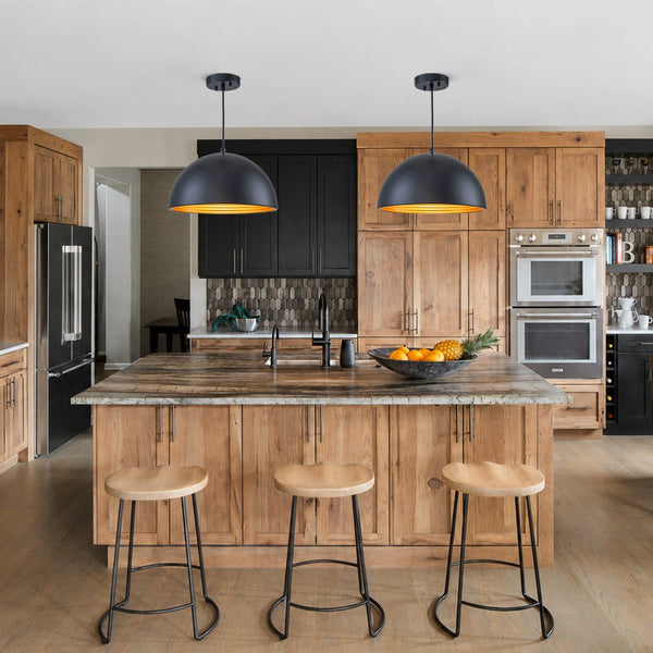 Chandelierias-Industrial 1-Light Dual-layer Metal Dome Pendant-Pendants-Matte Black-2-Pack