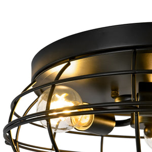 Chandelierias - Industrial 3 - Light Matte Black Metal Cage Flush Mount - Semi Flush - Black - 