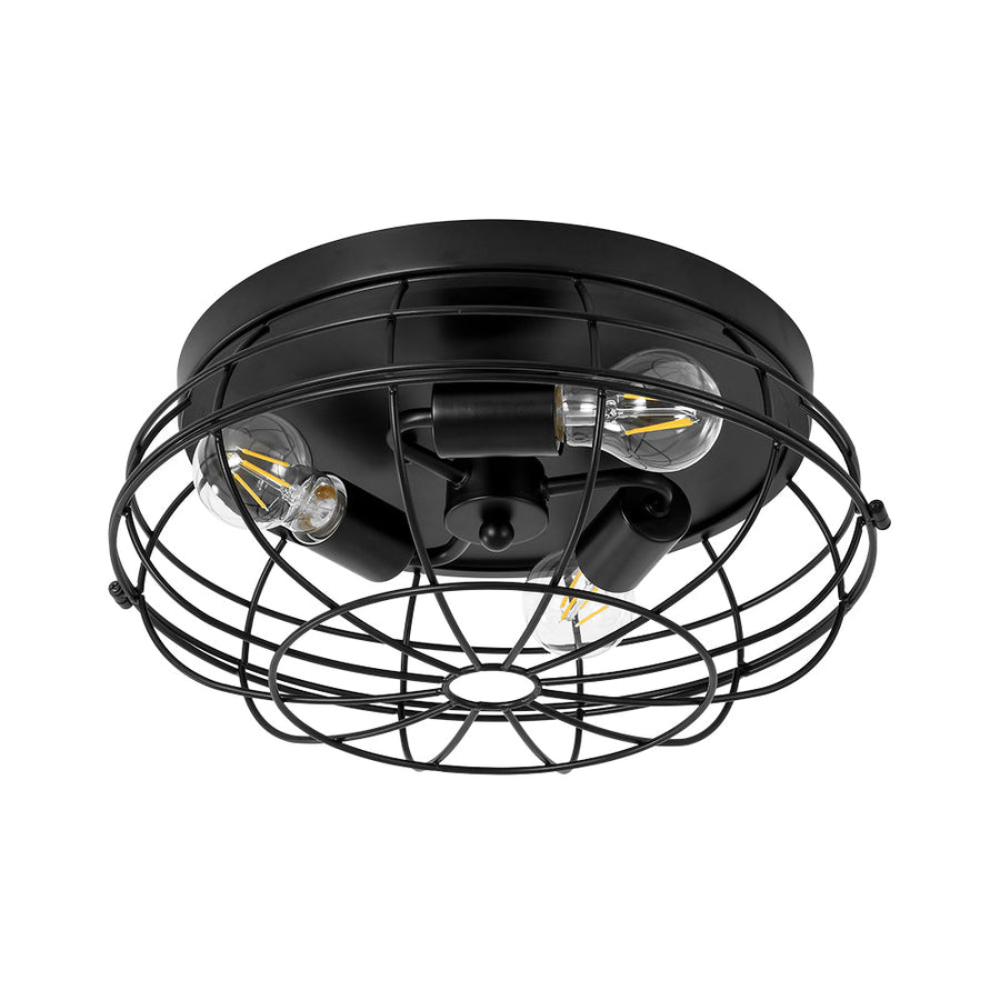 Chandelierias - Industrial 3 - Light Matte Black Metal Cage Flush Mount - Semi Flush - Black - 