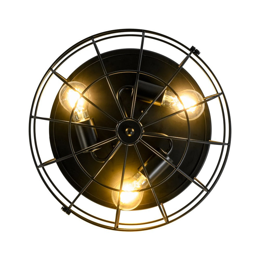 Chandelierias - Industrial 3 - Light Matte Black Metal Cage Flush Mount - Semi Flush - Black - 