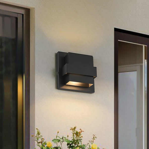 Chandelierias - Industrial Dimmable LED Layered Square Box Outdoor Wall Sconce - Wall Light - Matte Black - 1 - Pack