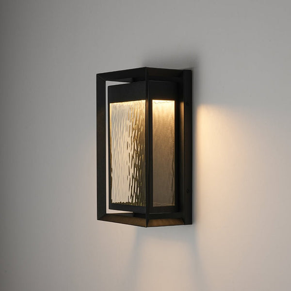Chandelierias - Industrial Dimmable LED Ripple Glass Rectangular Box Outdoor Wall Sconce - Wall Light - Matte Black - 2 - Pack