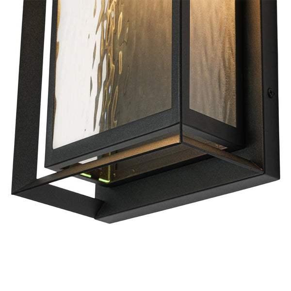 Chandelierias - Industrial Dimmable LED Ripple Glass Rectangular Box Outdoor Wall Sconce - Wall Light - Matte Black - 2 - Pack