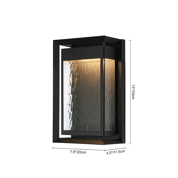 Chandelierias - Industrial Dimmable LED Ripple Glass Rectangular Box Outdoor Wall Sconce - Wall Light - Matte Black - 2 - Pack