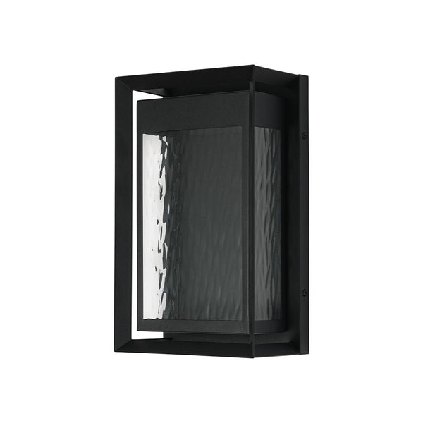 Chandelierias - Industrial Dimmable LED Ripple Glass Rectangular Box Outdoor Wall Sconce - Wall Light - Matte Black - 2 - Pack