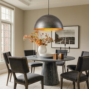 Chandelierias - Industrial Single - Light Hammered Metal Dome Pendant - Chandeliers - Silver Black - 23.6in.